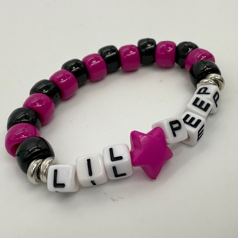 Lil Peep Bracelet Handmade Black and Pink with Pink Star Bead Bracelet NWOT
